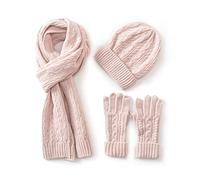 Villand Gorro de lana para mujer 3 en 1, guantes y bufanda, juego de invierno, 3 piezas, gorro de punto de cable para mujer con caja de regalo (Rosado)
