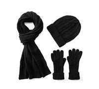 Villand Gorro de lana para mujer 3 en 1, guantes y bufanda, juego de invierno, 3 piezas, gorro de punto de cable para mujer con caja de regalo (Negro)