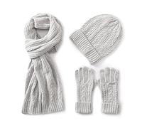 Villand Gorro de lana para mujer 3 en 1, guantes y bufanda, juego de invierno, 3 piezas, gorro de punto de cable para mujer con caja de regalo (Gris)