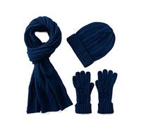 Villand Gorro de lana para mujer 3 en 1, guantes y bufanda, juego de invierno, 3 piezas, gorro de punto de cable para mujer con caja de regalo (Azul Marino)