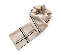 Villand Lujosa bufanda de lana de merino a rayas para hombre, caja de regalo envuelta en invierno, suave, cálida, gruesa, de punto, para hombre (Beige)