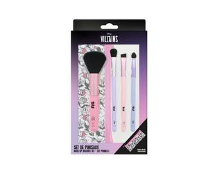 Villanos de Disney - Juego de cepillos de maquillaje Les Vilains - X4 Cepillo facial + Kit de almacenamiento - Ursula - Maléfica - Cruella d'Effer - Les Méchants