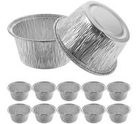 VILLCASE 100 Piezas Moldes Desechables de Aluminio para Cupcakes y Pudín Tapa, Prácticos Fina Elaboración, Ideales para Fiestas y Reuniones en Plata