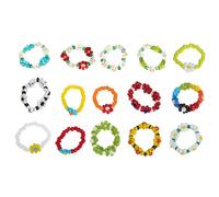 VILLCASE 15 Anillos Estéticos de Cuentas de Flores para Mujer, Diseño Delicado y Colorido, Resistentes y Flexibles para Bodas y Fiestas Color Aleatorio