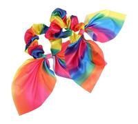 VILLCASE 2 Coleteros Elásticos Pelo Orejas de Conejo y Borlas Arcoíris Accesorios para Mujer y Niña Diseño Adulto Goma de Tela Suave para Sujeción Diaria