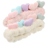 VILLCASE 2 Diademas Elásticas de Felpa Forma de Corazón para Lavado de Cara y Maquillaje, Accesorios Cómodos para Mujer, Ideales para Cepillarse los Dientes y Cuidar la Piel
