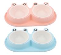 VILLCASE 2 Juegos de Cuencos Elevados para Gatos y Perros Diseño de Rana, Base Antideslizante de PP, Doble Tazón para Comida y Agua en Alimentación al Aire Libre
