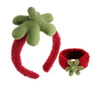 VILLCASE 2 Piezas Diadema de Maquillaje Banda Ancha de Fresa Diseño de Hoja de Coral Fleece Evita Mangas se Mojen para Lavado Facial y Spa
