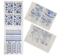 VILLCASE 4 hojas Papel de Transferencia para Cerámica con Diseño Tradicional Azul y Blanco de Calcomanías Recortables para Arcilla Papel de Calcas bajo Esmalte para Decoración de Macetas y