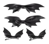 VILLCASE 4 Piezas Pinzas Pelo Alas de Murciélago Negras Estilo Gótico, Hechas de Cuero Pu y Hierro, Fáciles de Llevar y Resistentes para Fiestas de Cosplay y Eventos