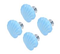 VILLCASE 4 Pomos Tiradores de Cerámica Forma de Concha Azul, Estilo Marino, Perillas para Cajones y Muebles, Durables, para Armarios y Puertas, Accesorio de Cocina, Kit 4 Piezas