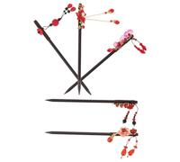 VILLCASE 5piezas Horquillas Chinas con Borlas de Madera Retro Horquillas Tradicionales Antiguas con Flores Rojas Accesorios Cabello para Hanfu Qipao Eventos de Estilo Antiguo
