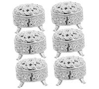 VILLCASE 6 Cajas Redondas para Dulces y Joyas, Diseño Clásico en Abs, Color Plata, Relieve, Ideales para Fiestas y Bodas