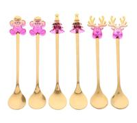 VILLCASE 6 Cucharas de Postre de Acero Inoxidable Diseño Navideño Dorado, Resistentes Corrosión Uso Prolongado en Celebraciones Festivas