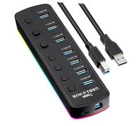 VILLCASE Adaptador USB con Hub USB Multicargador Alimentado con Interruptores y LED para Laptops y Dispositivos USB