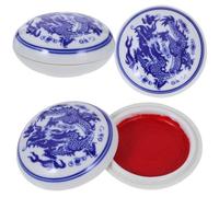 VILLCASE Almohadilla de Tinta para Pintar 3 Almohadillas Diámetro 6 CM Caja Cerámica Decorativa Reutilizable para Arte y Caligrafía China