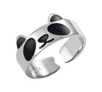 VILLCASE Anillo Abierto Ajustable para Mujer Esmalte Negro Diseño de Panda Creativo Joyería Decorativa para Dedos Anillo Vintage sin Cierre Adecuado para Uso Diario