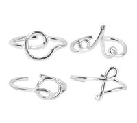 VILLCASE Anillos Abiertos Decorativos para Dedo Mujer 4 Piezas Letras Love Plata Anillo Ajustable de Moda para Fiestas Regalos y Uso Diario