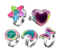 VILLCASE Anillos Que Cambian de Color Según Temperatura Ajustables de Aleación Juego de 5 Piezas Diseño Corazón Estrella Luna Paz y Alas Joyería Creativa para Mujer Ocasiones