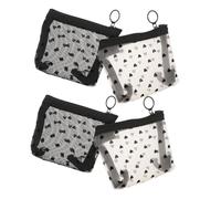 VILLCASE Bolsa de Maquillaje Pequeña de Nailon Cremallera Minibolsas de Cosméticos de Malla Estampado de Corazones Set 4 Piezas 2 Beige Claro 2 Negro Ónix Adecuado para Viaje y