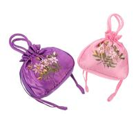 VILLCASE Bolso Bordado para Mujer Cordón Ajustable Bolso Pequeño Étnico Estilo Hanfu Conjunto 2 Piezas Violeta y Rosa para Viaje y Uso Diario