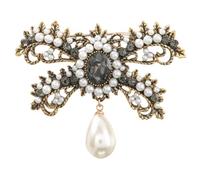 VILLCASE Broche de Aleación Lazo y Perlas Broche Pecho Dorado Accesorio Elegante para Bodas Fiestas y Regalos Obsequios Diseño Brillo y Personalidad