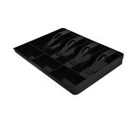 VILLCASE Caja de Dinero Bandeja de Monedas Abs Negro 4 Compartimentos para Billetes y 3 para Monedas, para Cajón de Caja Registradora en Supermercado y Hogar