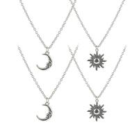 VILLCASE Collar Colgante de Luna y Sol Vintage para Mujer Aleación de Calidad Conjunto 4 Piezas 2 Estilos Joyería Retro de Moda Obsequio Adecuado para Ocasiones Obsequios