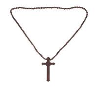 VILLCASE Collar de Cuentas de Madera Marrón Colgante de Cruz Rosario Religioso para Oración y Bautizo Accesorio Unisex Joyería Ligera Hipoalergénica para Uso Diario