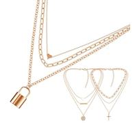 VILLCASE Collar de Varias Capas para Mujer en Metal Dorado Conjunto Vintage de 3 Piezas Modelos 14 16 y 20 Longitud Ajustable Accesorio de Joyería para Otoño E Invierno