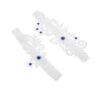 VILLCASE Conjunto de 2 Ligas Nupciales de Encaje Blanco y Azul con Cristales Elásticas y Ajustables Banda Suave Pierna Adecuado para Bodas Graduaciones y Eventos Formales