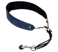 VILLCASE Correa para Saxofón Ajustable de Cuero Azul Hebilla Metálica, Cinturón Cuello que Reduce la Carga, Adecuado para Estudiantes y Adultos