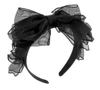 VILLCASE Diadema Retro de Encaje Lazo Negro, Accesorio Ligero y Cómodo para Mujer, Tocado Elegante para Fiestas, Bodas y Representaciones Escénicas, Diseño Doble Capa de Tul Ancho