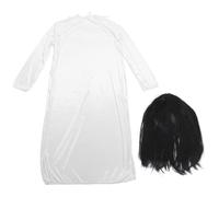 VILLCASE Disfraz Halloween Mujer Vestido Fantasma Blanco Ligero y Transpirable Peluca Negra para Fiesta Temática de Terror y Cosplay de Vampiro