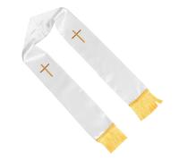 VILLCASE Estola Clerical de Boda Reversible con Bordado de Cruz, 135 Cm, Color Nieve con Borlas, Chal Sacerdotal Unisex para Ceremonias Religiosas y Misas