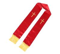 VILLCASE Estola Clerical Reversible de 135 Cm con Bordado de Cruz y Borlas, Mantón de Pastor para Boda en Rojo, Chal Sacerdotal Unisex para Ceremonias Religiosas y Servicios de Coro