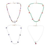 VILLCASE Gargantilla de Cuentas Bohemia Flores para Chicas Adolescentes, Ligera y Resistente al Agua, Collar de Playa Colorido, Set de 4 Piezas para Uso Diario y Fiestas