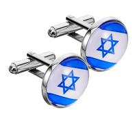 VILLCASE Gemelos Masculinos Bandera de Israel, Botones de Camisa para Puño Francés, Acero Inoxidable Duradero, Diseño Moderno para Traje y Eventos Formales, 1 Par