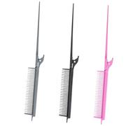 VILLCASE Juego de 3 Peines de de Rata para Estilistas Peines de Dientes Finos Resistentes y Flexibles Colores Gris Rosa Fucsia y Negro Herramientas Profesionales para Peinar Cardar y