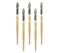 VILLCASE Juego de 5 Plumas de Caligrafía Vintage con Soporte de Madera y Punta Oblicua para Dibujo Cómico y Lettering con Diseño Ergonómico y Material Resistente para Artistas