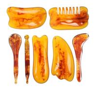 VILLCASE Juego de 7 Piezas de Herramientas de Masaje Gua Sha de Ámbar para Acupuntura y Cuidado Facial y Corporal Incluye Tabla Gua Sha Herramienta de Acupuntura y Masaje Adecuado para