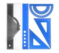 VILLCASE Juego de 8 Reglas Geométricas 20 Cm Transportador y Escuadra, Kit de Útiles Escolares en Plástico Negro y Azul Caja de Almacenamiento, Adecuado para Dibujo y Medición en