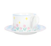 VILLCASE Juego de Taza de Café de Cerámica Platillo, Diseño de Tablero de Ajedrez, Borde Liso y Asa Cómoda para Uso en Cafetería Casa, 1 Set