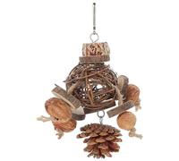 VILLCASE Juguete para Loros de Madera Natural y Bolas de Mimbre, Interactivo para Morder, Resistente y Seguro para Jaulas, Entretenimiento para Periquitos y Aves Pequeñas, Juguete