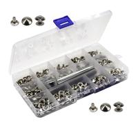VILLCASE Kit de Remaches Metálicos Punk de 10 Mm Redondos Cónicos, 100 Unidades Caja de Herramientas para Manualidades DIY en Cuero, Accesorios para Pulseras, Cinturones y Ropa Estilo Punk