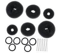 VILLCASE Kit para Hacer Moños de Cabello 45 Piezas, 3 Juegos de Pinzas en Forma de U Negras, Bandas Elásticas de Alta Elasticidad y Moldes de Donut, Accesorios para Peinados DIY y Cuidado