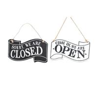 VILLCASE Letrero Colgante para Puerta de Madera Vintage de Doble Cara Texto Come In We Are Open, Resistente y Elegante para Tienda o Boda, Pack de 2 Unidades