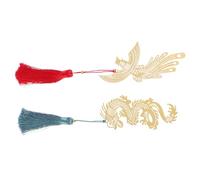 VILLCASE Marcadores de Estilo Chino 2 Piezas Diseño de Dragón y Fénix en Aleación Dorada Marcapáginas Vintage Borlas Decoración Artesanal para Obsequio de Graduación y Boda