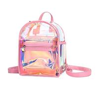 VILLCASE Mochila Mini Transparente Iridiscente para Mujer Mochila Brillante Rosa Diseño Holográfico de Plástico para Uso Escolar y Urbano Bolso Multifuncional para Adolescentes