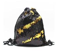 VILLCASE Mochila Tipo Saco Reversible de Poliéster Lentejuelas Negras y Doradas Cordón Ajustable Bolsa de Almacenamiento para Joyas Cosméticos y Objetos Pequeños Adecuado para Deporte